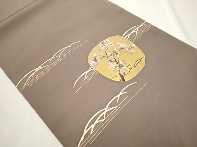 平和屋着物●塩瀬　九寸開き名古屋帯　芝草枝花文　金彩　正絹　逸品　CAAT8020hy