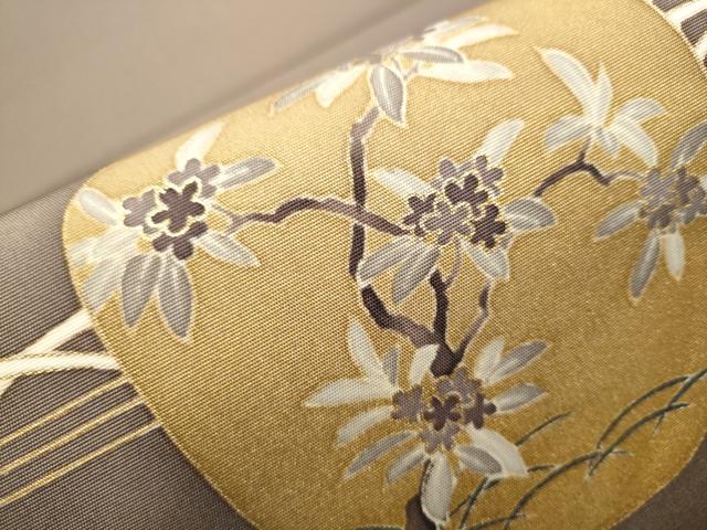 平和屋着物●塩瀬　九寸開き名古屋帯　芝草枝花文　金彩　正絹　逸品　CAAT8020hy