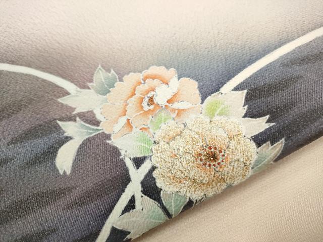 平和屋着物●九寸開き名古屋帯 刺繍 枝花文 金彩 正絹 逸品 CAAT8021hy