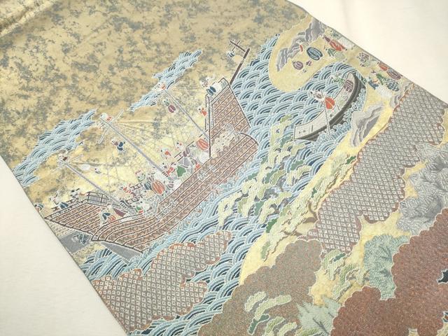 平和屋着物●東京友禅　熊谷好博子　太鼓柄袋帯　南蛮渡来絵図　金糸　引箔　正絹　逸品　CAAT8037hy