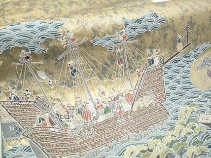 平和屋着物●東京友禅　熊谷好博子　太鼓柄袋帯　南蛮渡来絵図　金糸　引箔　正絹　逸品　CAAT8037hy