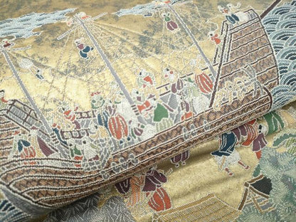 平和屋着物●東京友禅　熊谷好博子　太鼓柄袋帯　南蛮渡来絵図　金糸　引箔　正絹　逸品　CAAT8037hy