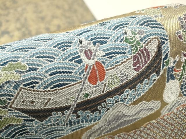 平和屋着物●東京友禅　熊谷好博子　太鼓柄袋帯　南蛮渡来絵図　金糸　引箔　正絹　逸品　CAAT8037hy
