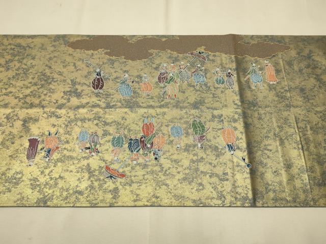 平和屋着物●東京友禅　熊谷好博子　太鼓柄袋帯　南蛮渡来絵図　金糸　引箔　正絹　逸品　CAAT8037hy
