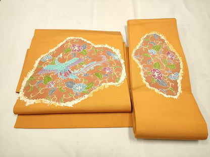 平和屋着物●塩瀬 つけ帯 鳳凰花唐草文 銀糸 正絹 逸品 CAAT8044hy