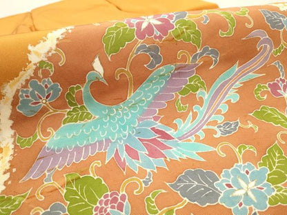 平和屋着物●塩瀬 つけ帯 鳳凰花唐草文 銀糸 正絹 逸品 CAAT8044hy