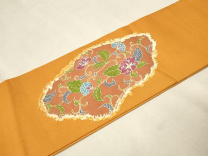 平和屋着物●塩瀬 つけ帯 鳳凰花唐草文 銀糸 正絹 逸品 CAAT8044hy
