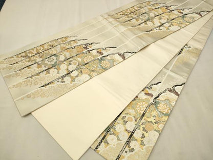 平和屋着物●六通柄袋帯　雪輪松菊蒔絵文　金銀糸　正絹　逸品　CAAT8058hy