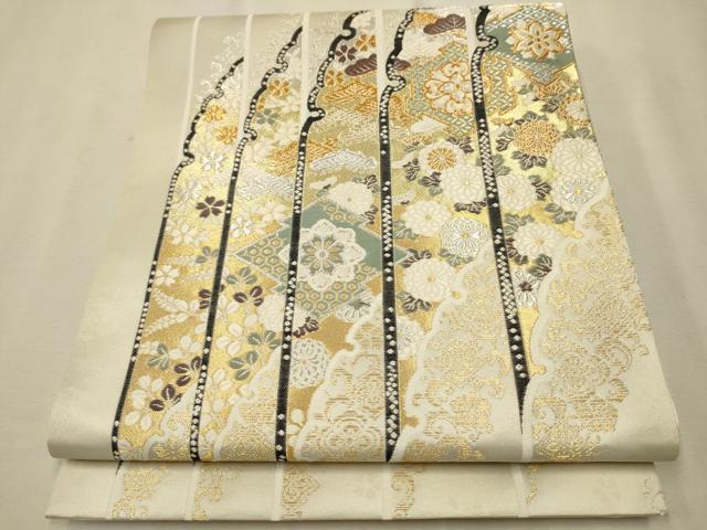 平和屋着物●六通柄袋帯　雪輪松菊蒔絵文　金銀糸　正絹　逸品　CAAT8058hy