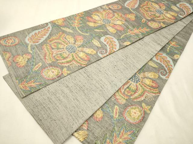 平和屋着物●六通柄袋帯 紬地 更紗花唐草文 正絹 逸品 CAAT8063hy
