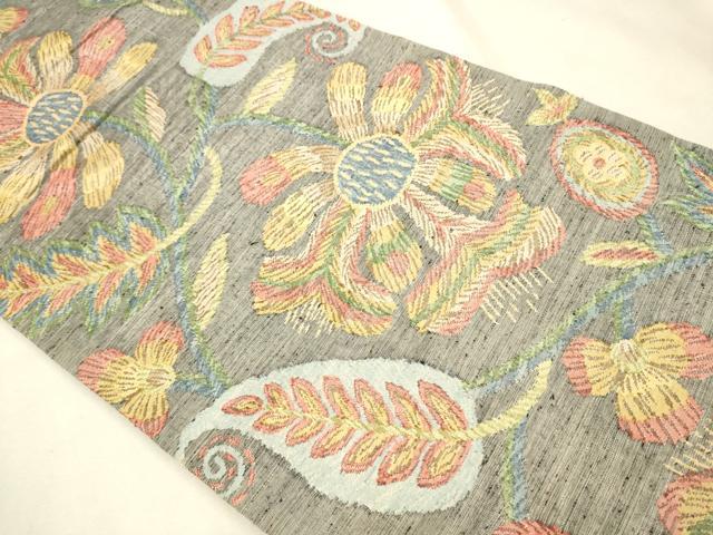 平和屋着物●六通柄袋帯 紬地 更紗花唐草文 正絹 逸品 CAAT8063hy