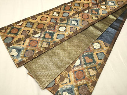 平和屋着物●六通柄袋帯 唐織 草花文 金糸 正絹 逸品 CAAT8065hy