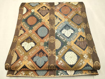平和屋着物●六通柄袋帯 唐織 草花文 金糸 正絹 逸品 CAAT8065hy