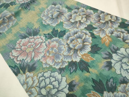 平和屋着物●小千谷紬　九寸名古屋帯　牡丹　正絹　逸品　CAAT8076hy