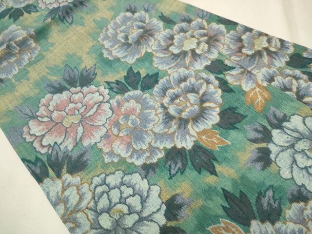 平和屋着物●小千谷紬　九寸名古屋帯　牡丹　正絹　逸品　CAAT8076hy