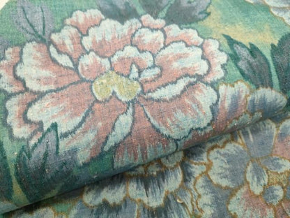 平和屋着物●小千谷紬　九寸名古屋帯　牡丹　正絹　逸品　CAAT8076hy