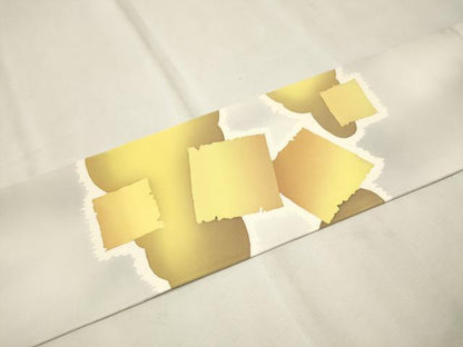 平和屋着物●塩瀬　九寸名古屋帯　破れ色紙文　正絹　逸品　CAAT8087hy