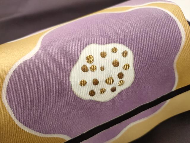 平和屋着物●塩瀬 九寸名古屋帯 刺繍 舞花文 金彩 正絹 逸品 CAAT8089hy