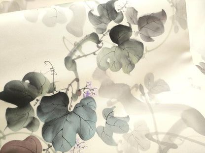 平和屋着物●塩瀬　九寸名古屋帯　作家物　手描き　葡萄蔦の葉文　正絹　逸品　CAAT8093hy