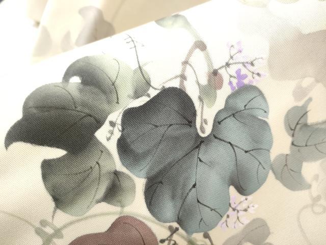 平和屋着物●塩瀬　九寸名古屋帯　作家物　手描き　葡萄蔦の葉文　正絹　逸品　CAAT8093hy