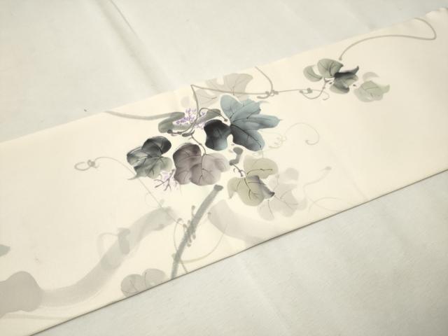 平和屋着物●塩瀬　九寸名古屋帯　作家物　手描き　葡萄蔦の葉文　正絹　逸品　CAAT8093hy
