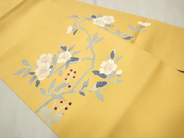 平和屋着物●塩瀬　九寸名古屋帯　友禅　枝花文　正絹　逸品　CAAT8095hy