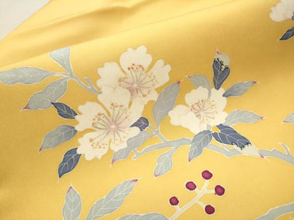 平和屋着物●塩瀬　九寸名古屋帯　友禅　枝花文　正絹　逸品　CAAT8095hy