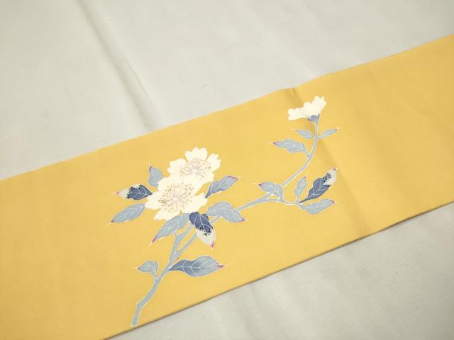 平和屋着物●塩瀬　九寸名古屋帯　友禅　枝花文　正絹　逸品　CAAT8095hy