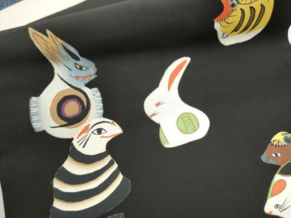 平和屋着物●塩瀬　つけ帯　作家物　手描き　十二支　黒地　金彩　正絹　逸品　CAAT8112hy