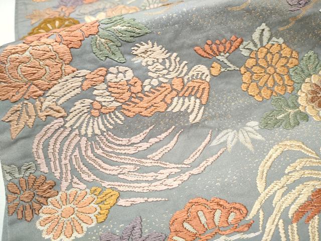 平和屋着物●六通柄袋帯　唐織　鳳凰草花文　金糸　正絹　逸品　CAAT8139hy