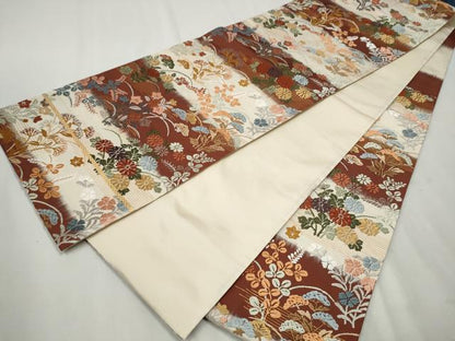 平和屋着物●六通柄袋帯 唐錦 能装野花文 正絹 逸品 CAAT8142hy