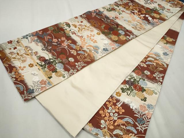 平和屋着物●六通柄袋帯 唐錦 能装野花文 正絹 逸品 CAAT8142hy
