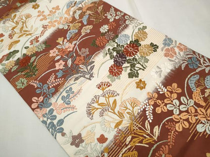 平和屋着物●六通柄袋帯 唐錦 能装野花文 正絹 逸品 CAAT8142hy