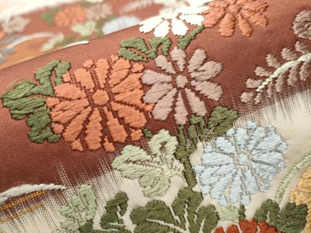 平和屋着物●六通柄袋帯 唐錦 能装野花文 正絹 逸品 CAAT8142hy