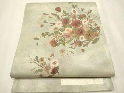平和屋着物●押し花作家 たきいふみこ 太鼓柄袋帯 押花草花合わせ 引箔 証紙付き 正絹 逸品 CAAT8143hy