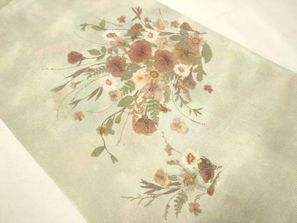 平和屋着物●押し花作家 たきいふみこ 太鼓柄袋帯 押花草花合わせ 引箔 証紙付き 正絹 逸品 CAAT8143hy