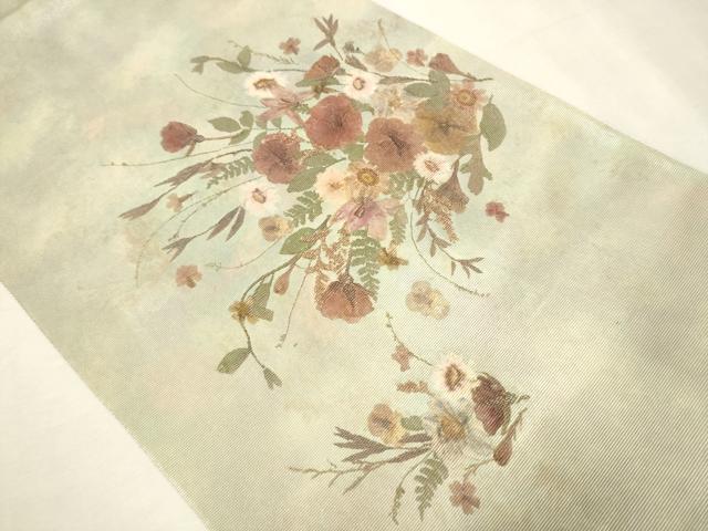 平和屋着物●押し花作家 たきいふみこ 太鼓柄袋帯 押花草花合わせ 引箔 証紙付き 正絹 逸品 CAAT8143hy