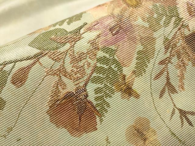 平和屋着物●押し花作家 たきいふみこ 太鼓柄袋帯 押花草花合わせ 引箔 証紙付き 正絹 逸品 CAAT8143hy