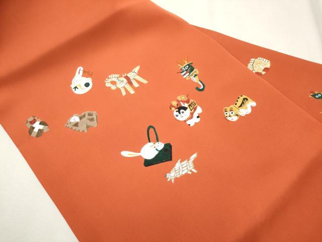 平和屋着物●塩瀬 九寸名古屋帯 手描き 十二支 正絹 逸品 CAAT8163hy