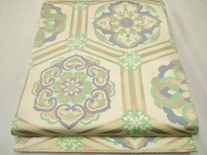 平和屋着物●六通柄袋帯 天井花文 金糸 正絹 逸品 CAAT8191hy