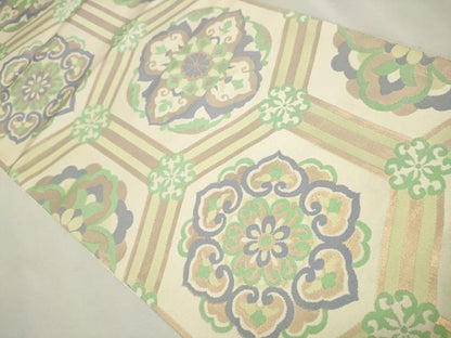 平和屋着物●六通柄袋帯 天井花文 金糸 正絹 逸品 CAAT8191hy