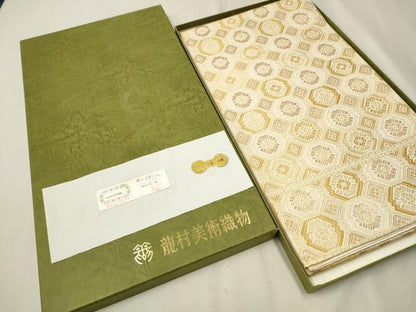 平和屋着物●龍村美術織物　龍村製　六通柄　本袋帯　幾何彩草文　金糸　証紙付き　紙箱付き　正絹　逸品　CAAT8303hy