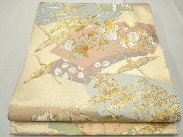 平和屋着物●西陣 川島織物 六通柄 本袋帯 地紙飛鶴草花文 金銀糸 正絹 逸品 CAAT8315hy