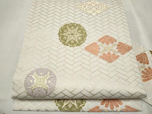 平和屋着物●九寸名古屋帯 唐織 菱花丸文 金糸 正絹 逸品 CAAT8325hy