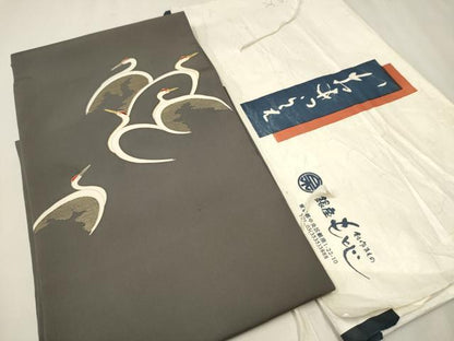 平和屋着物●銀座もとじ 九寸名古屋帯 駒刺繍 鶴 金彩 たとう紙付き 正絹 逸品 CAAT8337hy