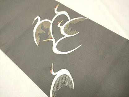 平和屋着物●銀座もとじ 九寸名古屋帯 駒刺繍 鶴 金彩 たとう紙付き 正絹 逸品 CAAT8337hy