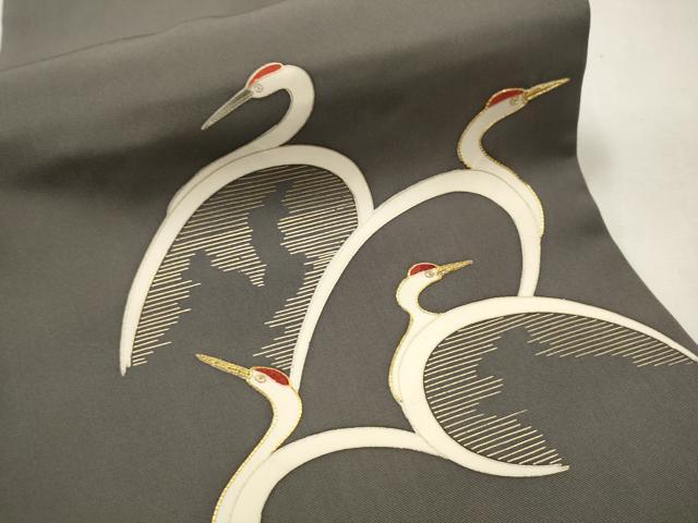 平和屋着物●銀座もとじ 九寸名古屋帯 駒刺繍 鶴 金彩 たとう紙付き 正絹 逸品 CAAT8337hy