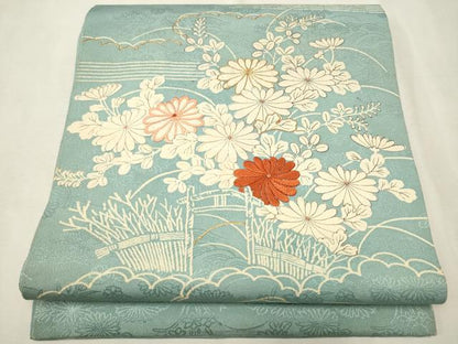 平和屋着物●中国三大刺繍　相楽刺繍　九寸開き名古屋帯　駒刺繍　菊　正絹　逸品　CAAT8346hy