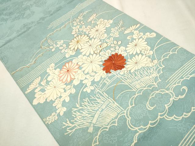 平和屋着物●中国三大刺繍　相楽刺繍　九寸開き名古屋帯　駒刺繍　菊　正絹　逸品　CAAT8346hy