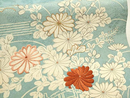 平和屋着物●中国三大刺繍　相楽刺繍　九寸開き名古屋帯　駒刺繍　菊　正絹　逸品　CAAT8346hy